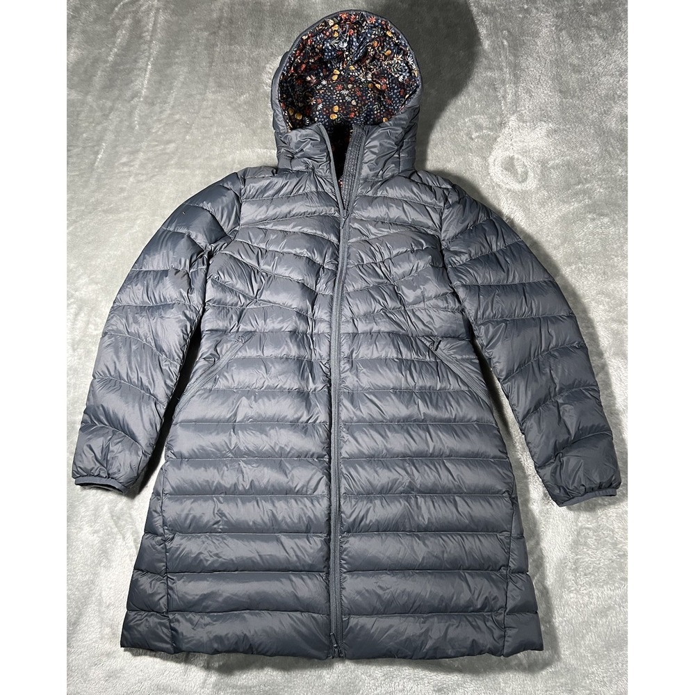 Lands End Parka Women Size Small Down Puffer Maxi Coat Gray Hooded Long Quilted